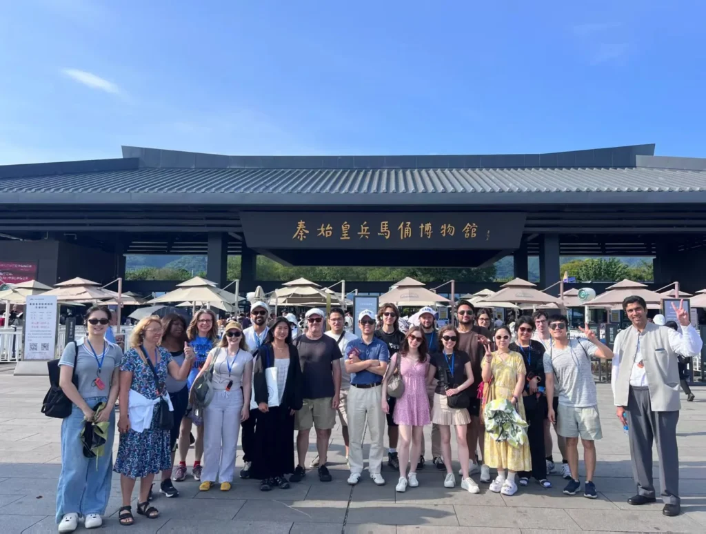 A study group outside the entrance to the Terracotta Army museum